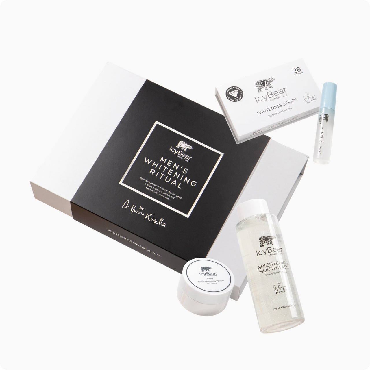 Icy Bear Men's Whitening Ritual Kit — complete peroxide-free PAP+ teeth whitening system in premium presentation box