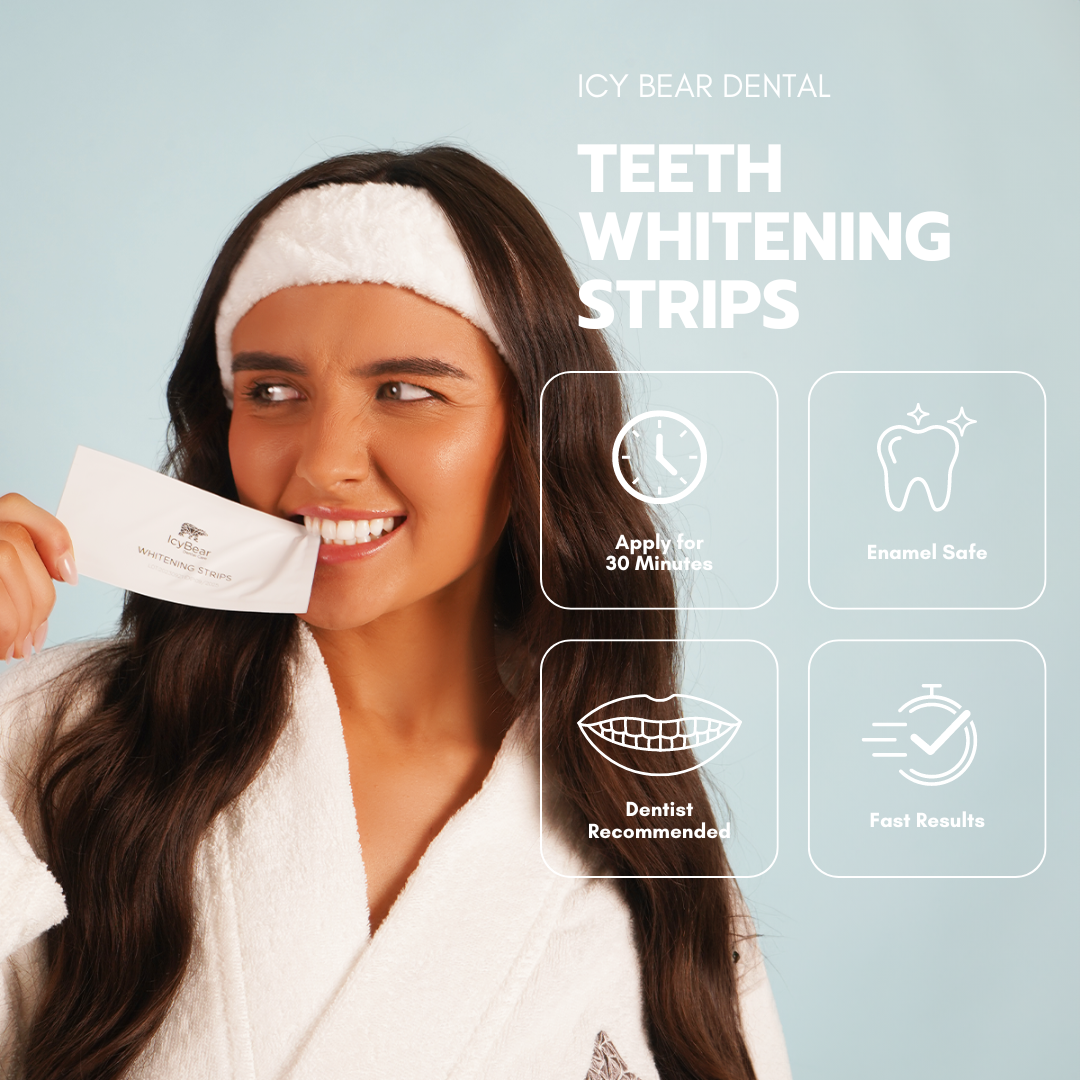 teeth whitening strips informational graphic enamel safe apply for 3o minutes