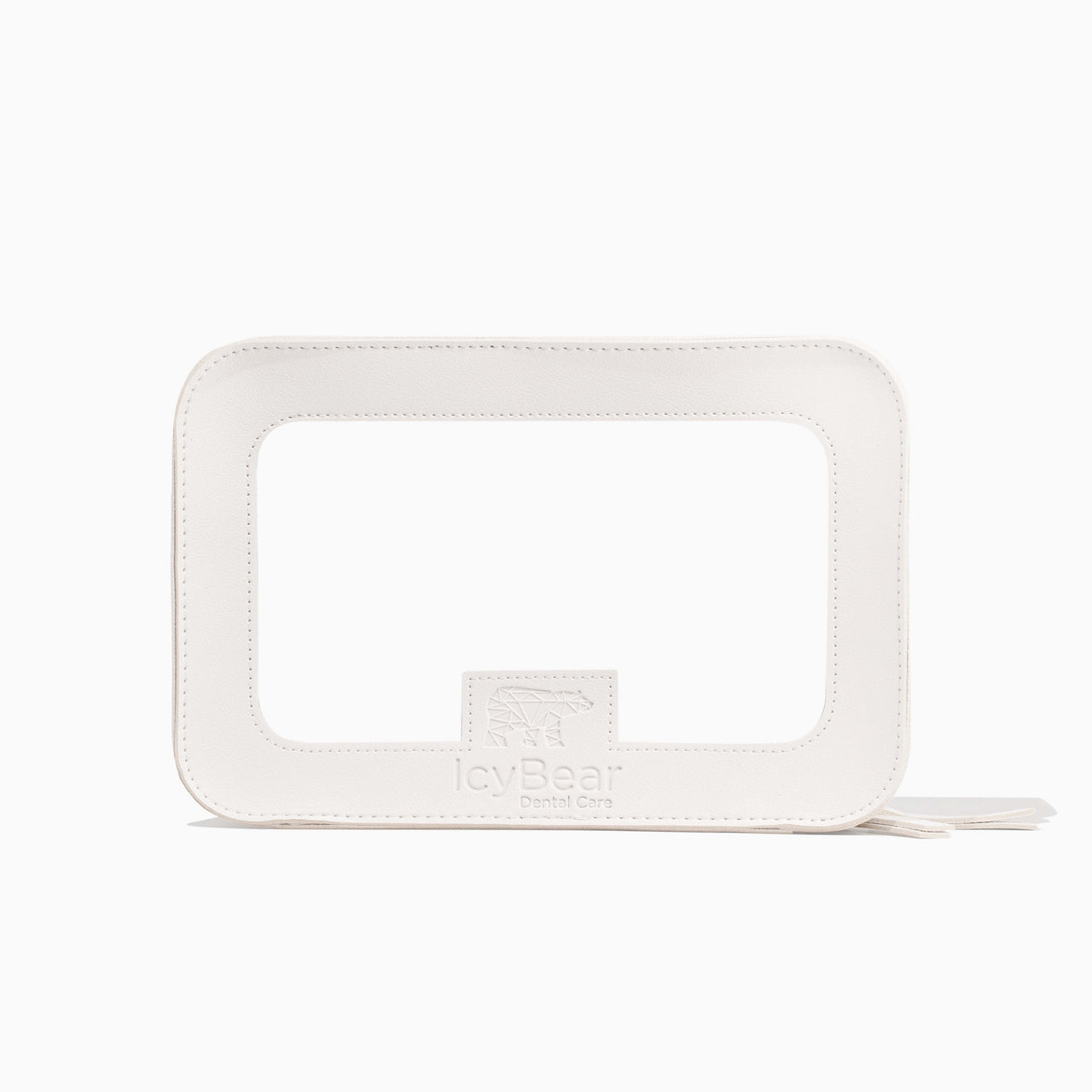 Icy Bear Dental Care cosmetic bag on a white background.