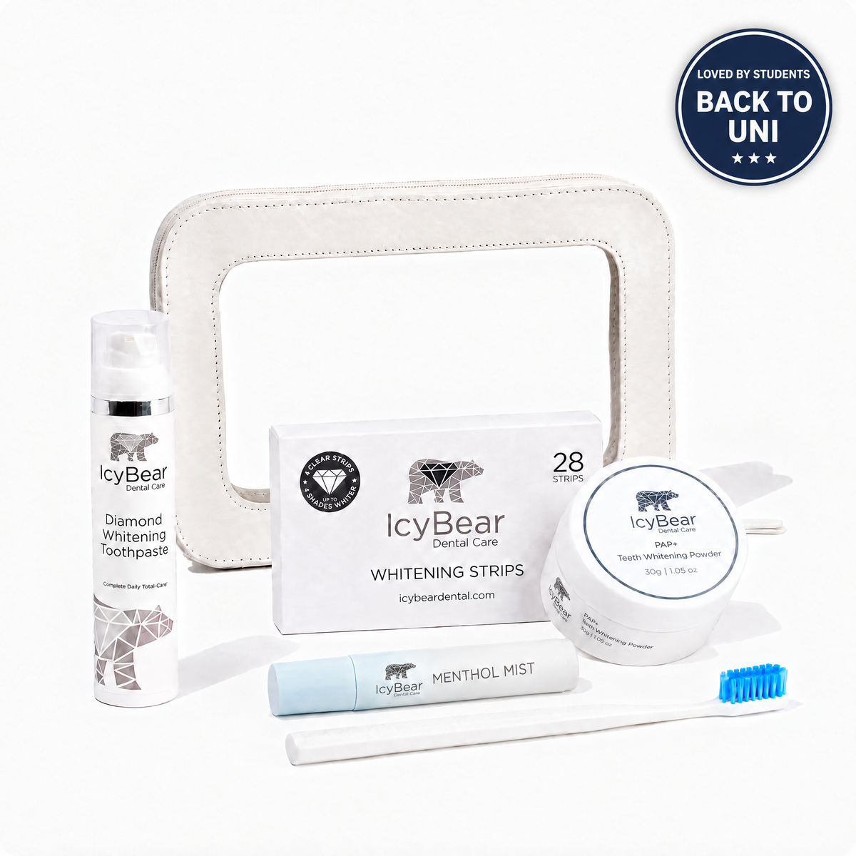 Back to Uni Whitening Kit - Icy Bear Dental six product bundle with Back to Uni badge
