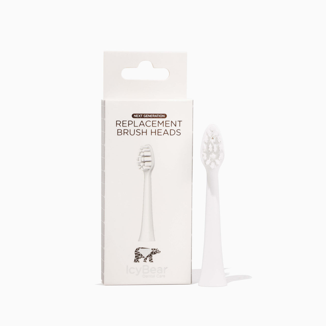 Icy Bear Dental Care NEXT-GENERATION Sonic Toothbrush replacement heads on a white background.