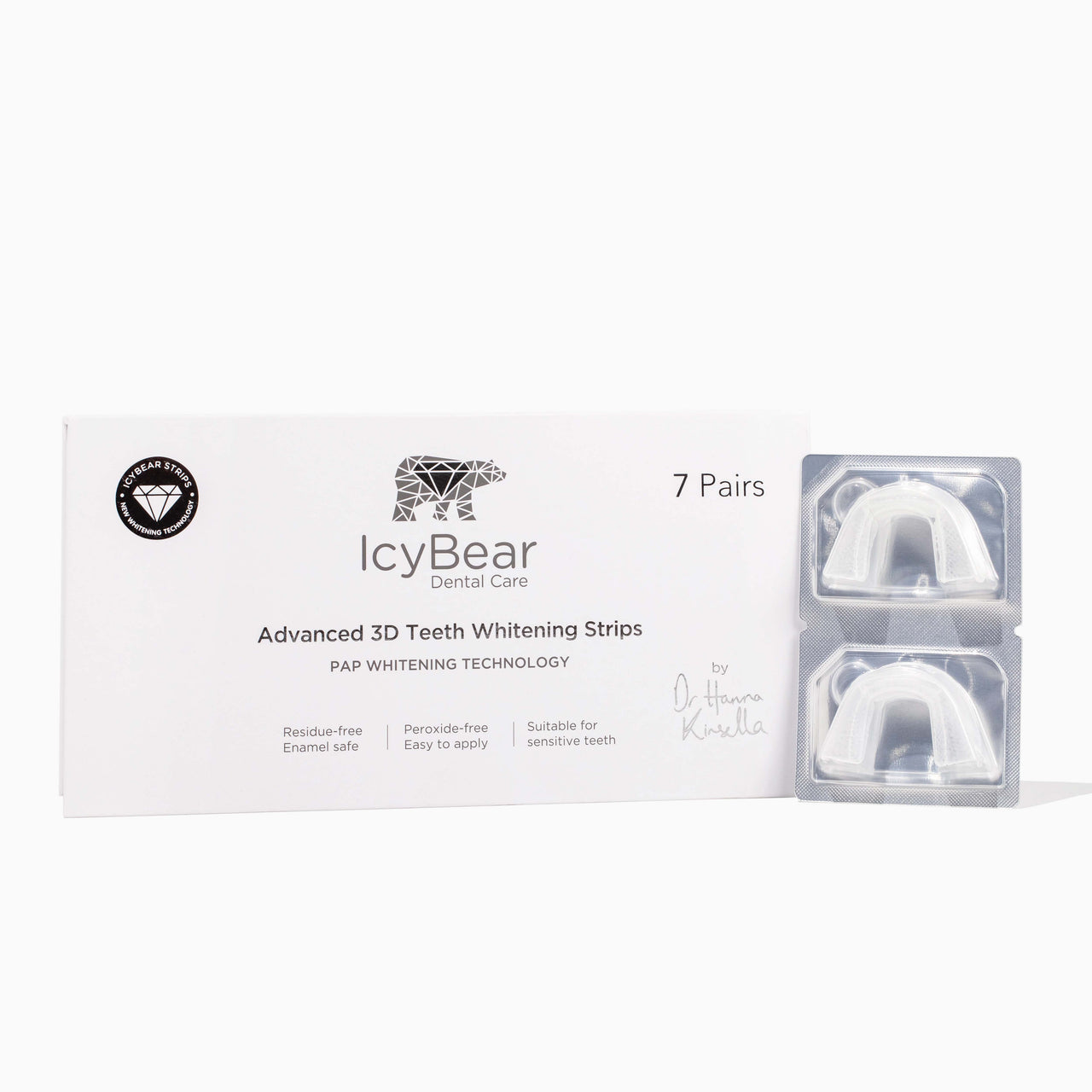 Icy Bear Dental Care Advanced 3D Teeth Whitening Strips U-Wraps on a white background.