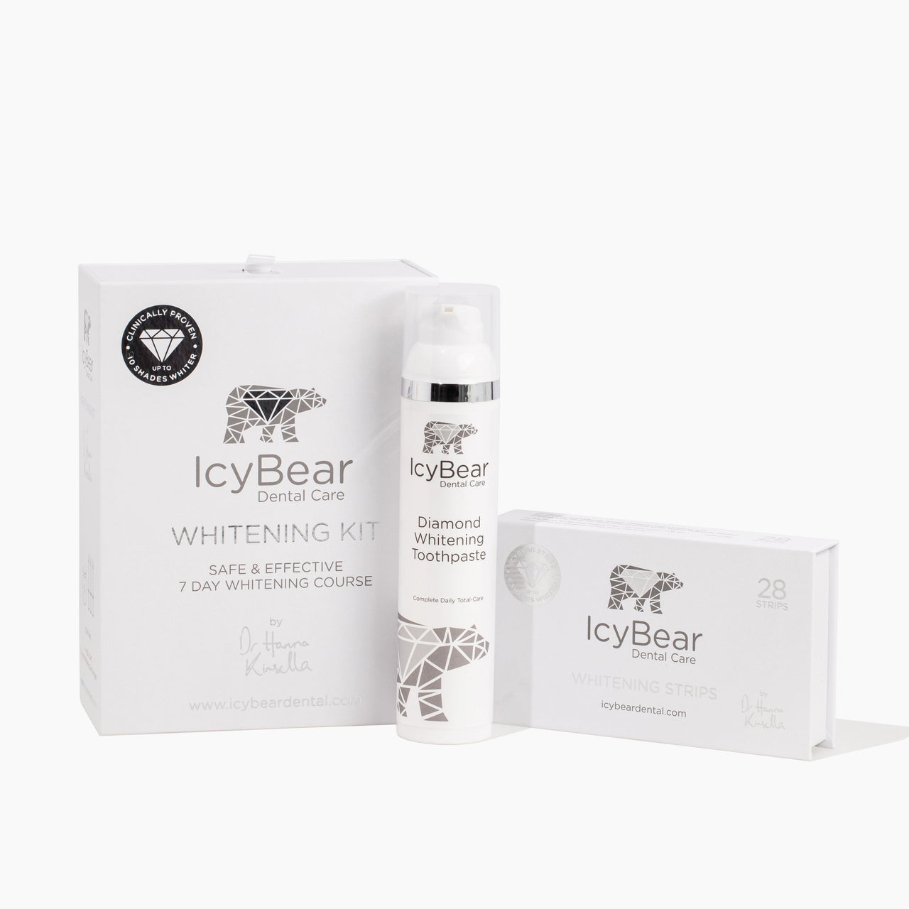 Icy Bear Dental Care White and Bright Teeth Whitening Bundle on a white background.